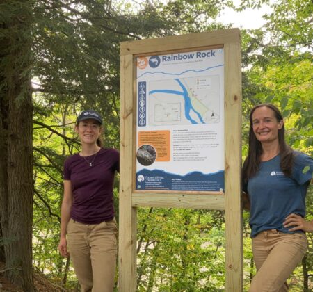Hayley and Amanda at newly installed Rainbow Rock Kiosk.