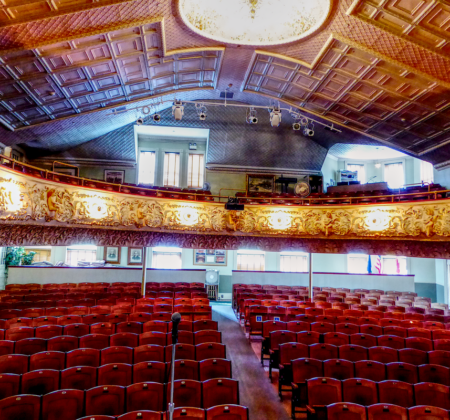 Haskell Opera House venue for World Fish Migration Day movie night, located in Stanstead, Quebec/Derby Line, Vermont and straddling the Canada-US border