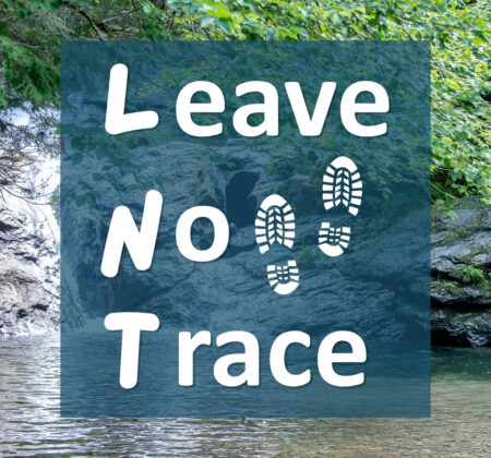 Vermont River Conservancy photo of swimming hole with Leave No Trace graphic overlayed