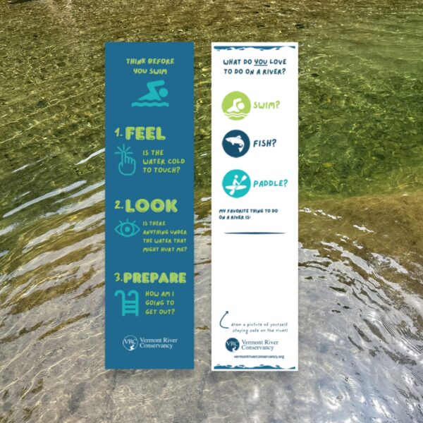 On your way to your local public library? Pick up a free Vermont River Conservancy bookmark highlighting swim safety messaging! 