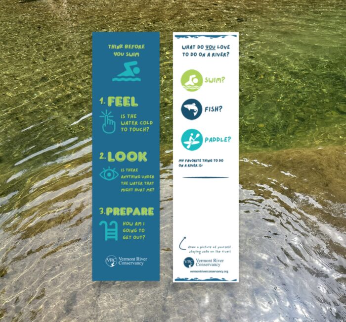 On your way to your local public library? Pick up a free Vermont River Conservancy bookmark highlighting swim safety messaging! 