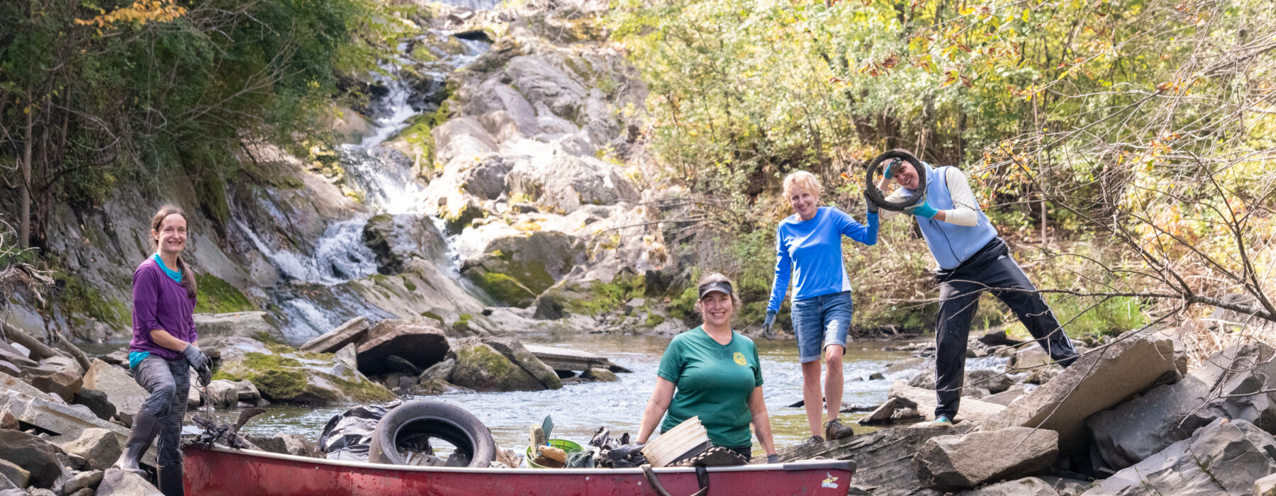 River clean-up crew with their findings